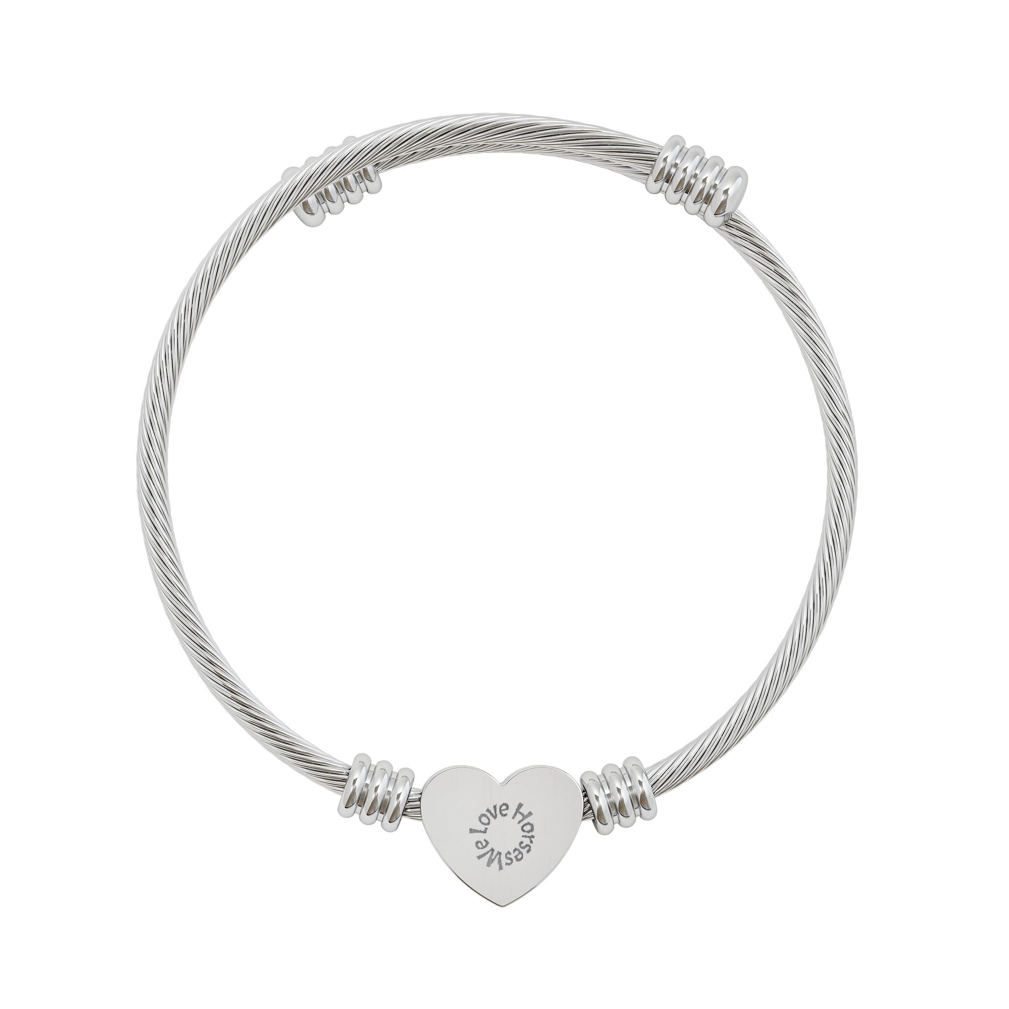 Heart Cuff Bracelet — Silver Cable Bangle