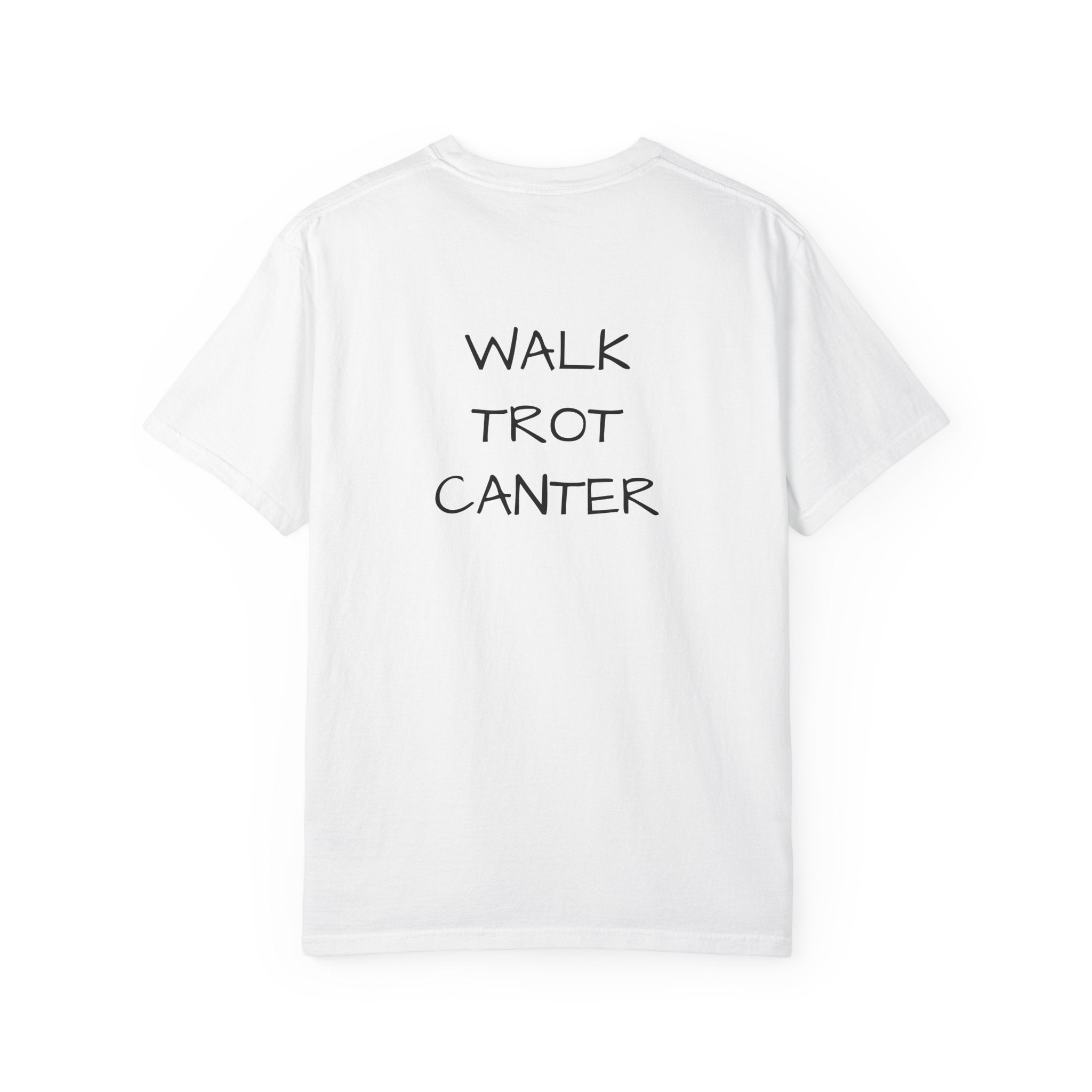 She Rides Through the Storm - walk, trot, canter.. T-Shirt — Psalm 46:5 Horse Tee
