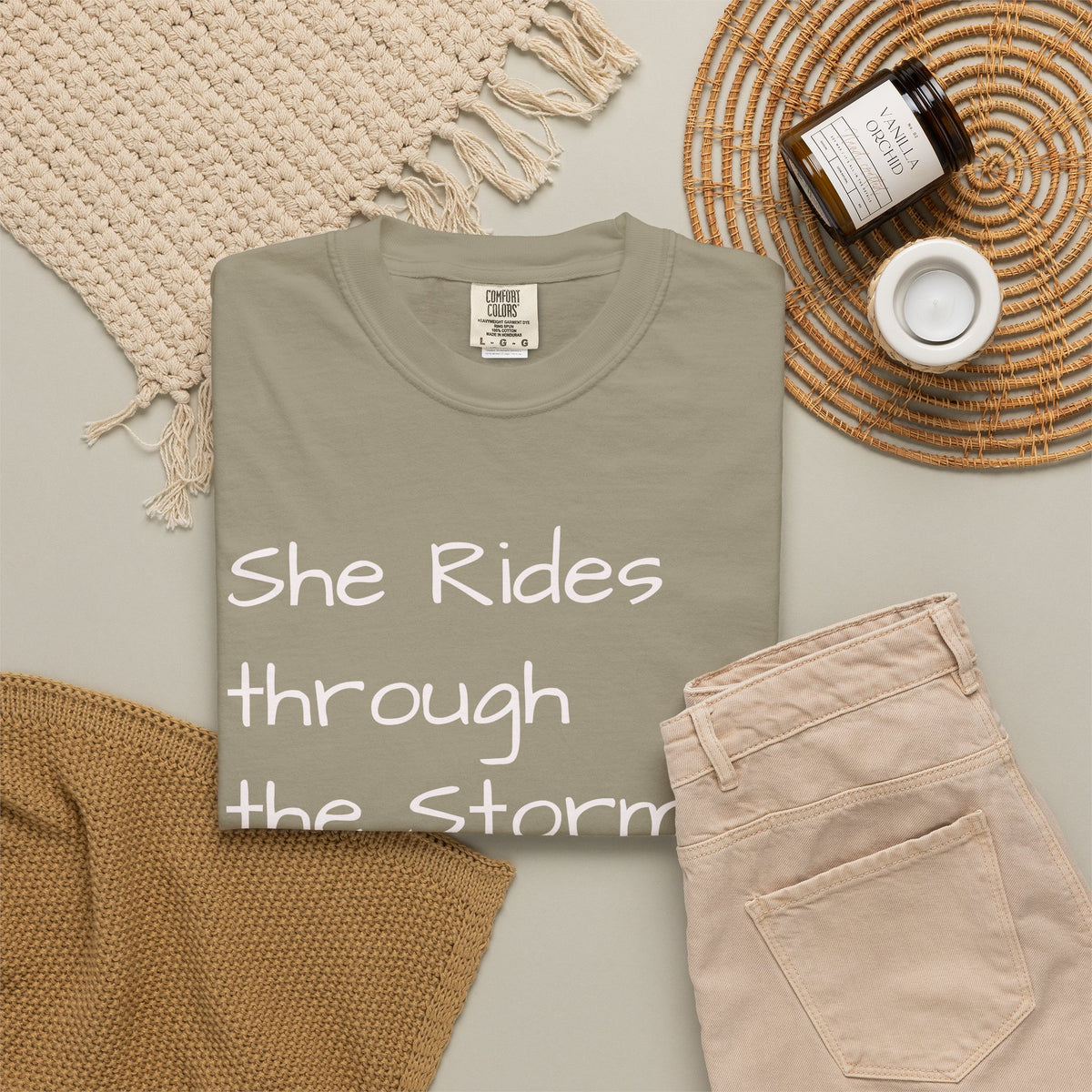 She Rides Through the Storm - walk, trot, canter.. T-Shirt — Psalm 46:5 Horse Tee