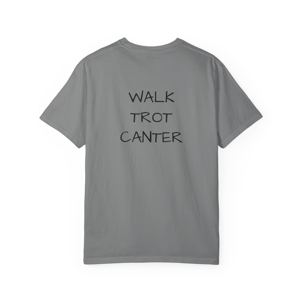 She Rides Through the Storm - walk, trot, canter.. T-Shirt — Psalm 46:5 Horse Tee