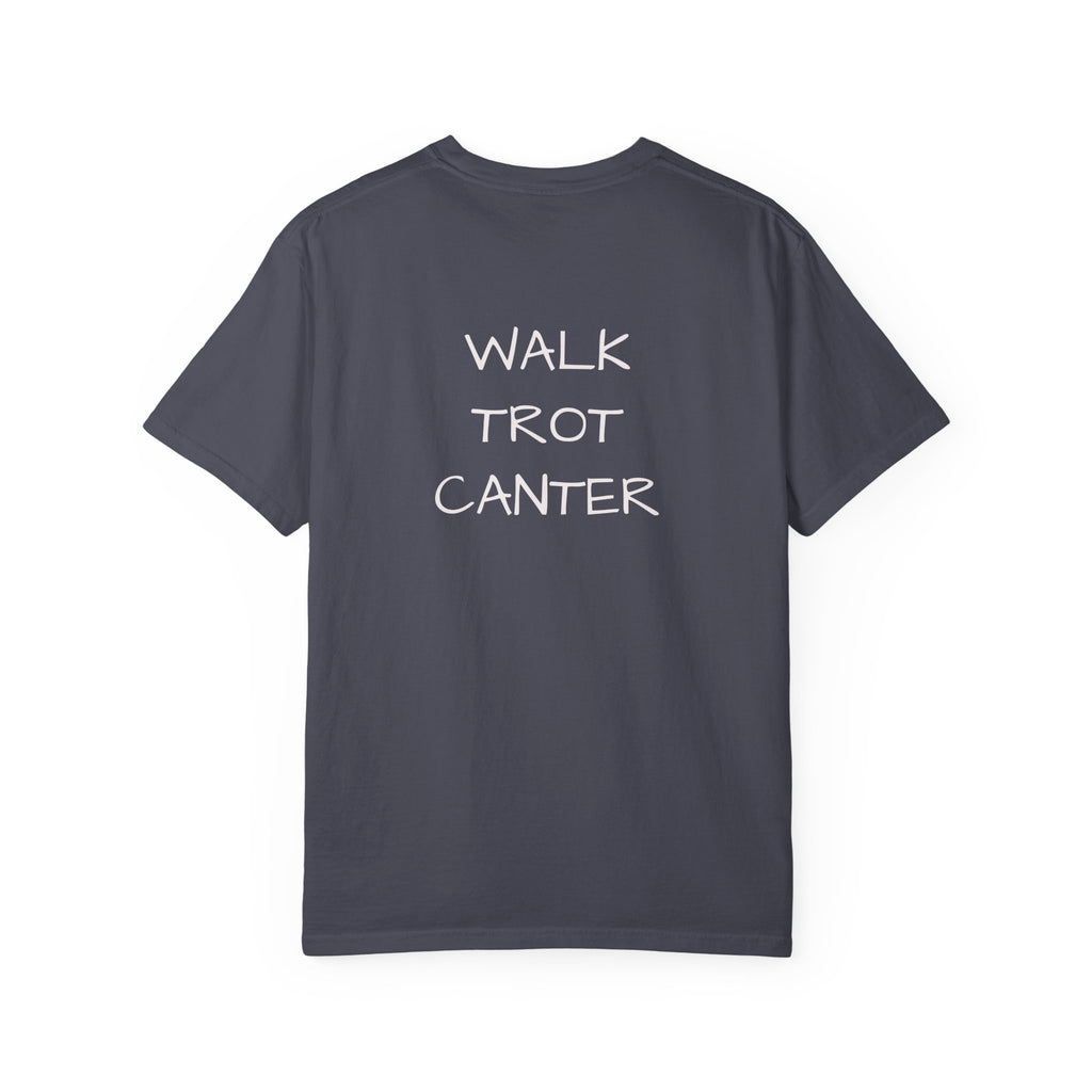 She Rides Through the Storm - walk, trot, canter.. T-Shirt — Psalm 46:5 Horse Tee