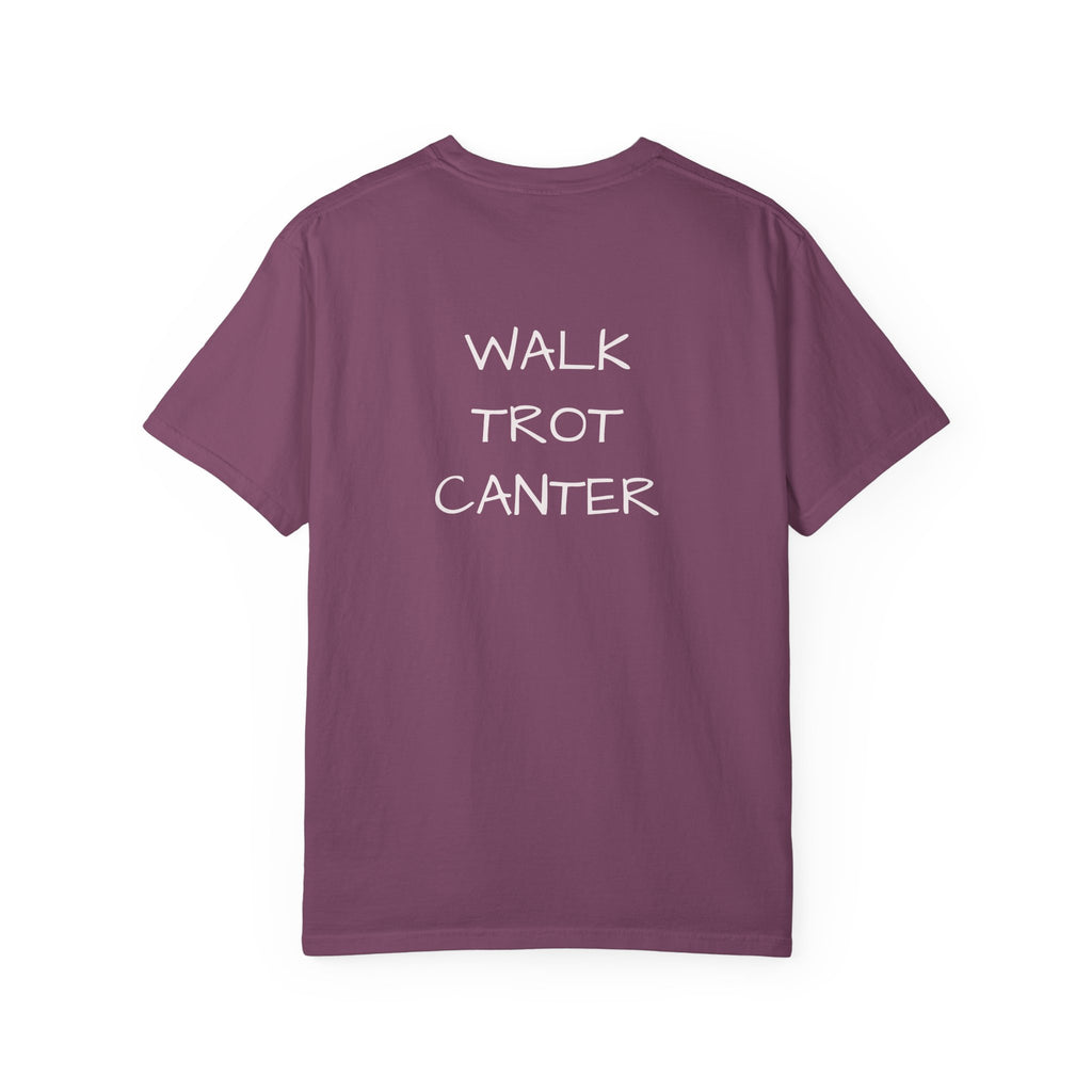 She Rides Through the Storm - walk, trot, canter.. T-Shirt — Psalm 46:5 Horse Tee