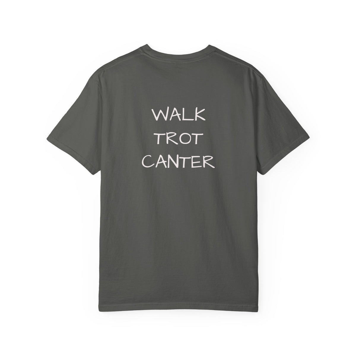 She Rides Through the Storm - walk, trot, canter.. T-Shirt — Psalm 46:5 Horse Tee