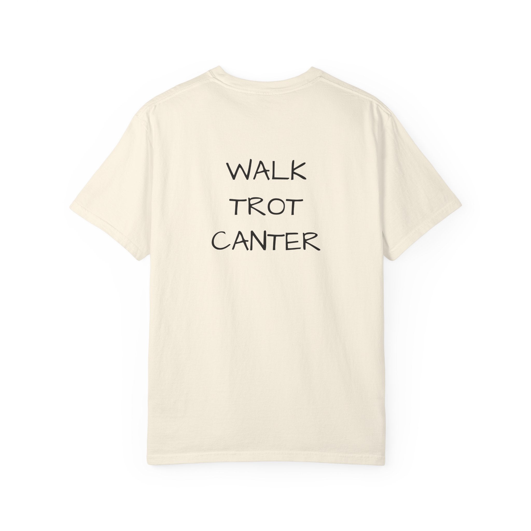 She Rides Through the Storm - walk, trot, canter.. T-Shirt — Psalm 46:5 Horse Tee