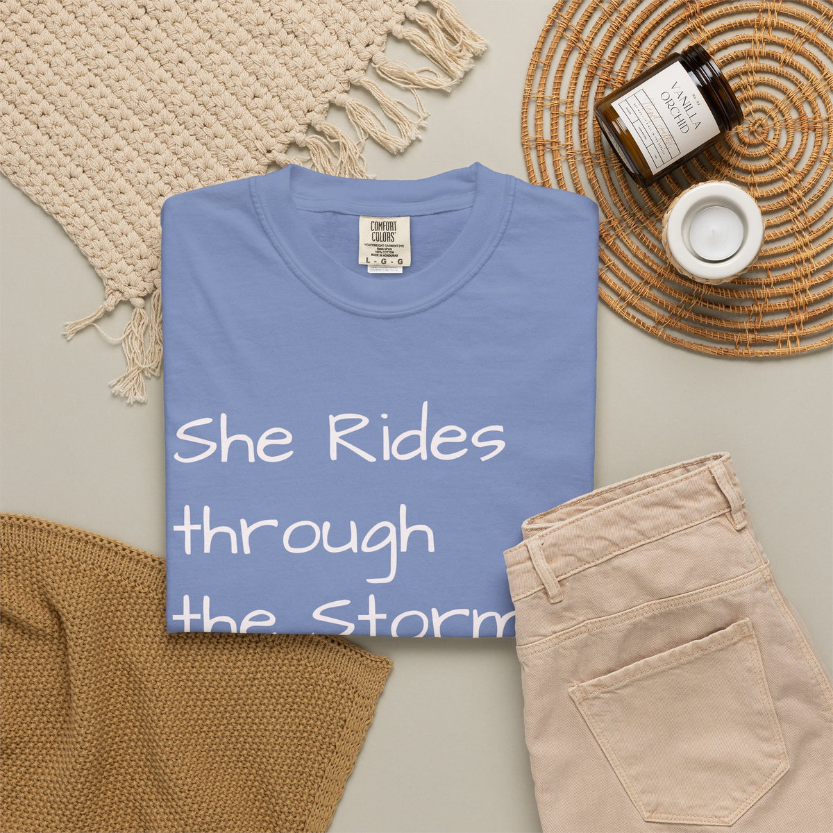 She Rides Through the Storm - walk, trot, canter.. T-Shirt — Psalm 46:5 Horse Tee