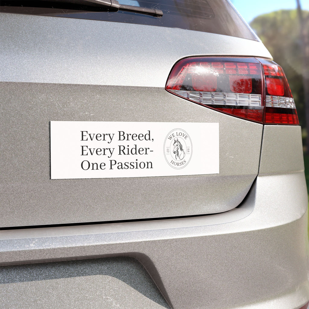 Horse Lover Car Magnet – “Every Breed, Every Rider – One Passion” Bumper Sticker