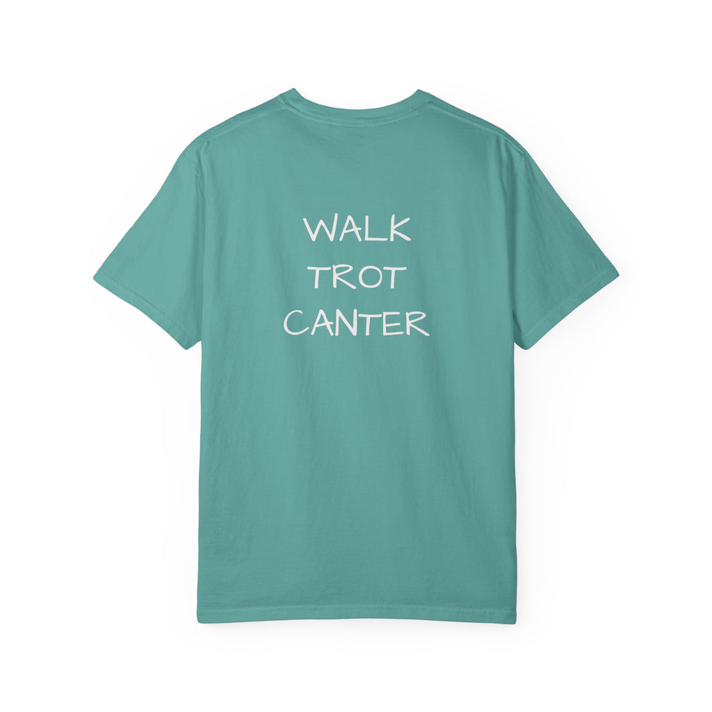 She Rides Through the Storm - walk, trot, canter.. T-Shirt — Psalm 46:5 Horse Tee