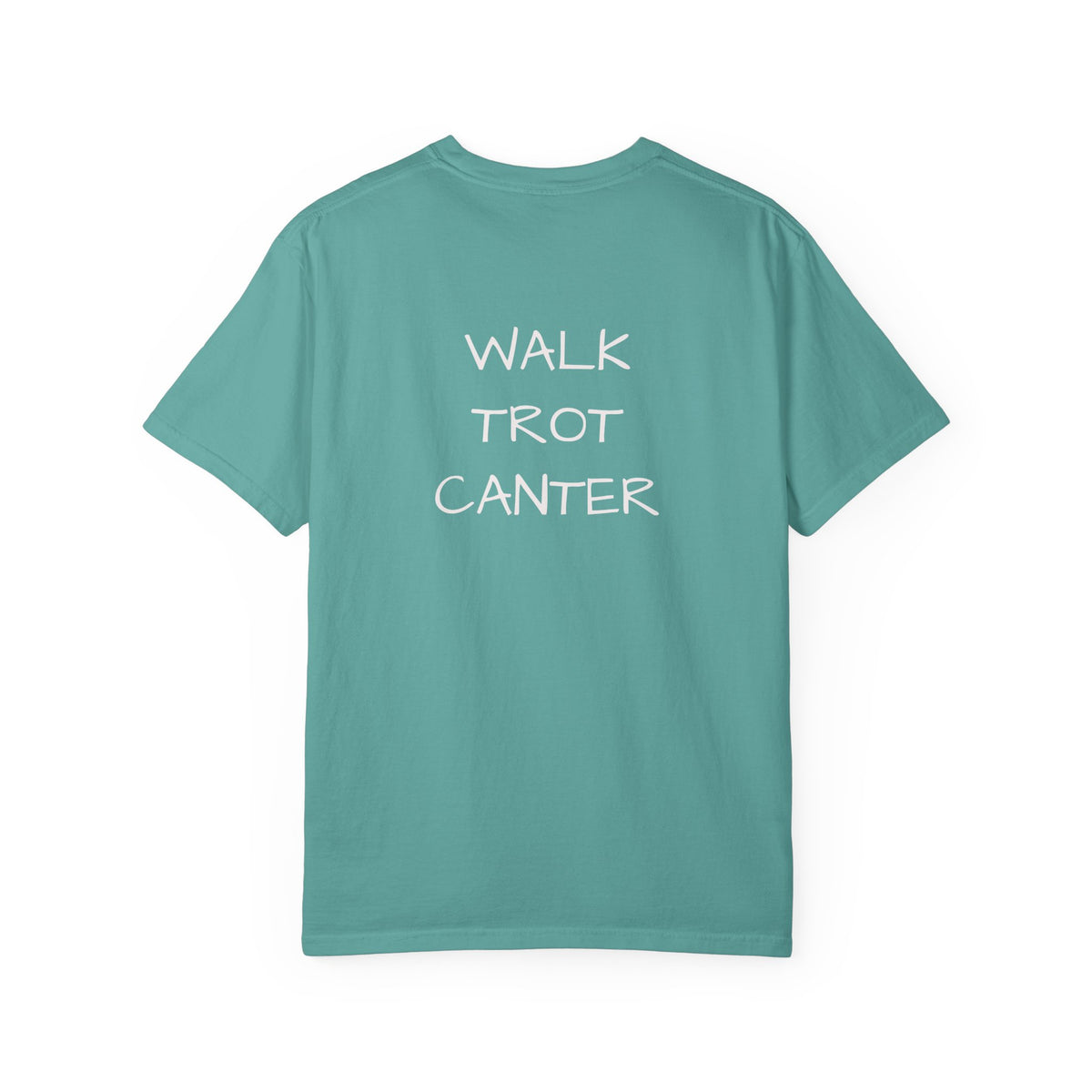 She Rides Through the Storm - walk, trot, canter.. T-Shirt — Psalm 46:5 Horse Tee