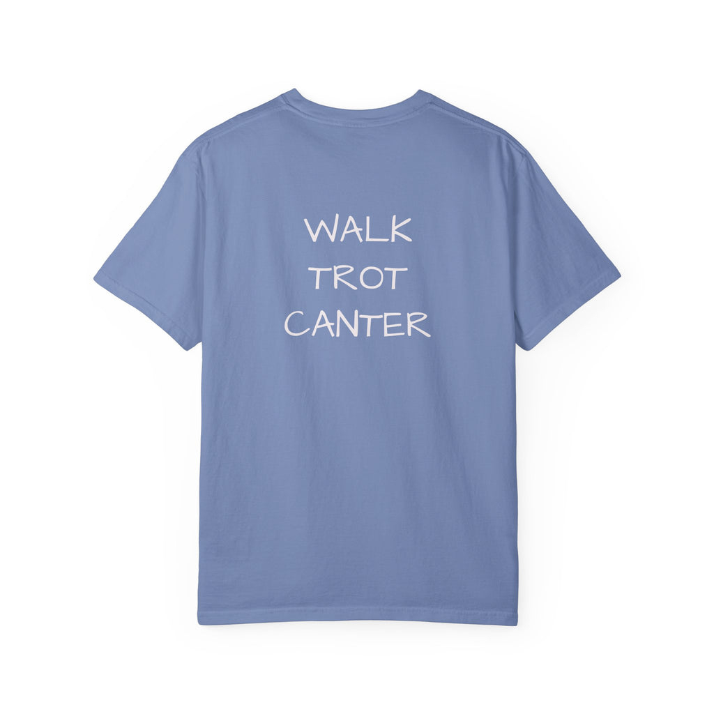 She Rides Through the Storm - walk, trot, canter.. T-Shirt — Psalm 46:5 Horse Tee
