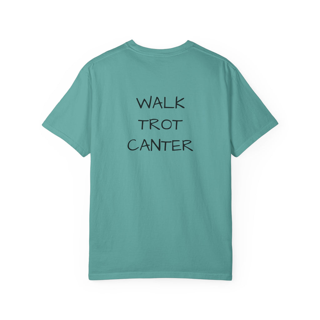 She Rides Through the Storm - walk, trot, canter.. T-Shirt — Psalm 46:5 Horse Tee
