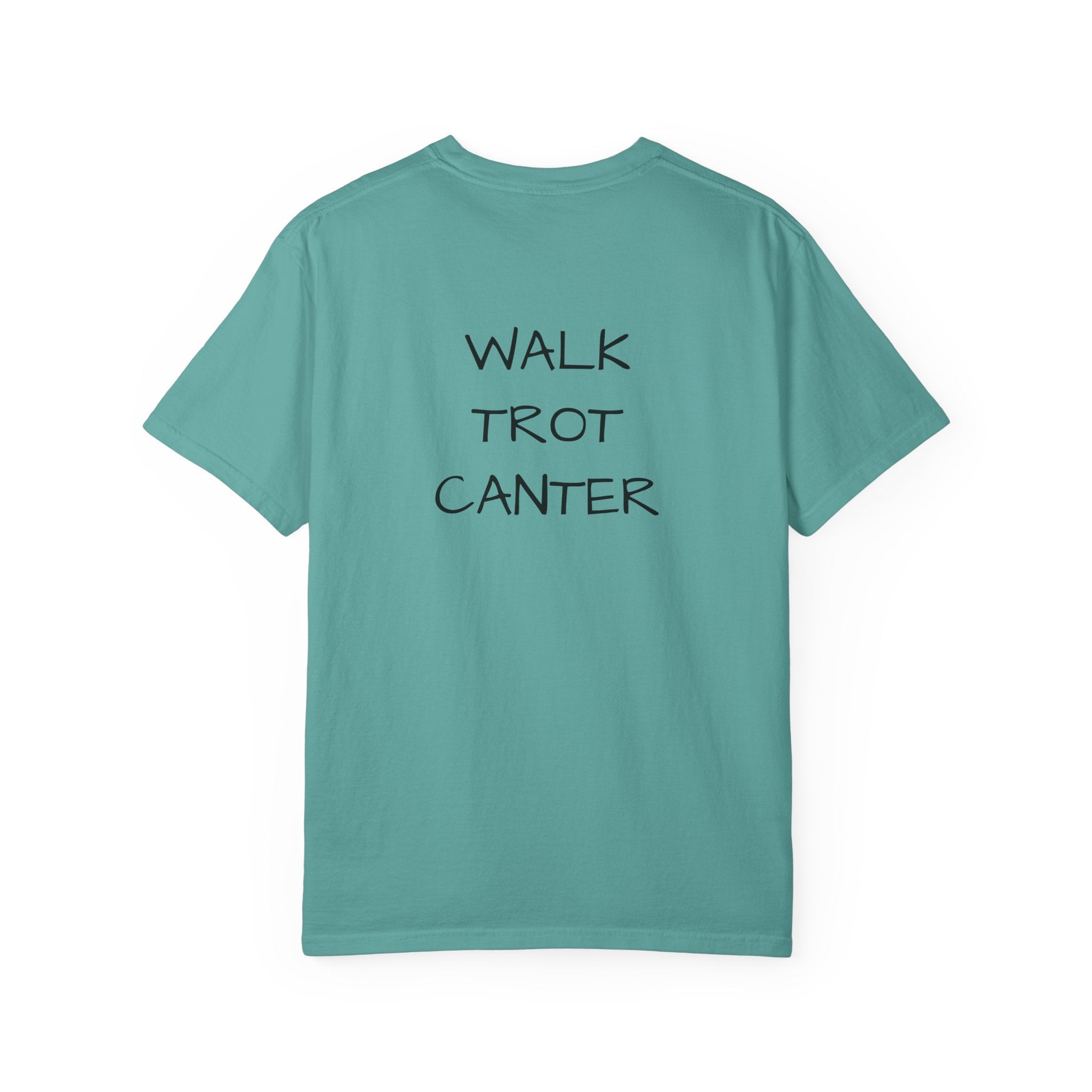 She Rides Through the Storm - walk, trot, canter.. T-Shirt — Psalm 46:5 Horse Tee