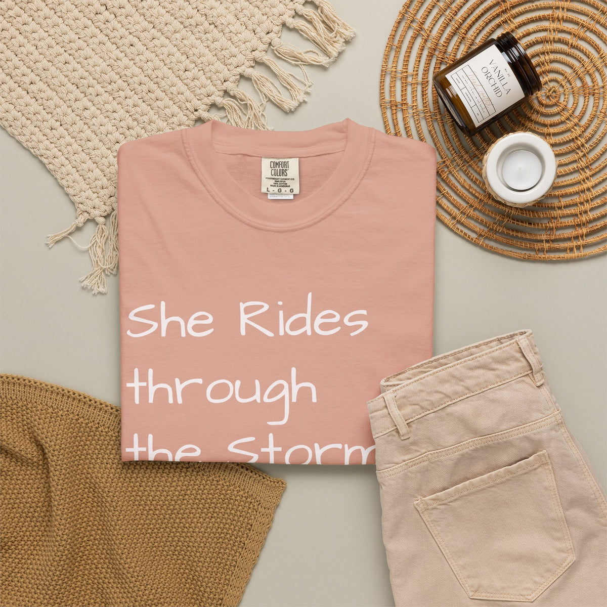 She Rides Through the Storm - walk, trot, canter.. T-Shirt — Psalm 46:5 Horse Tee