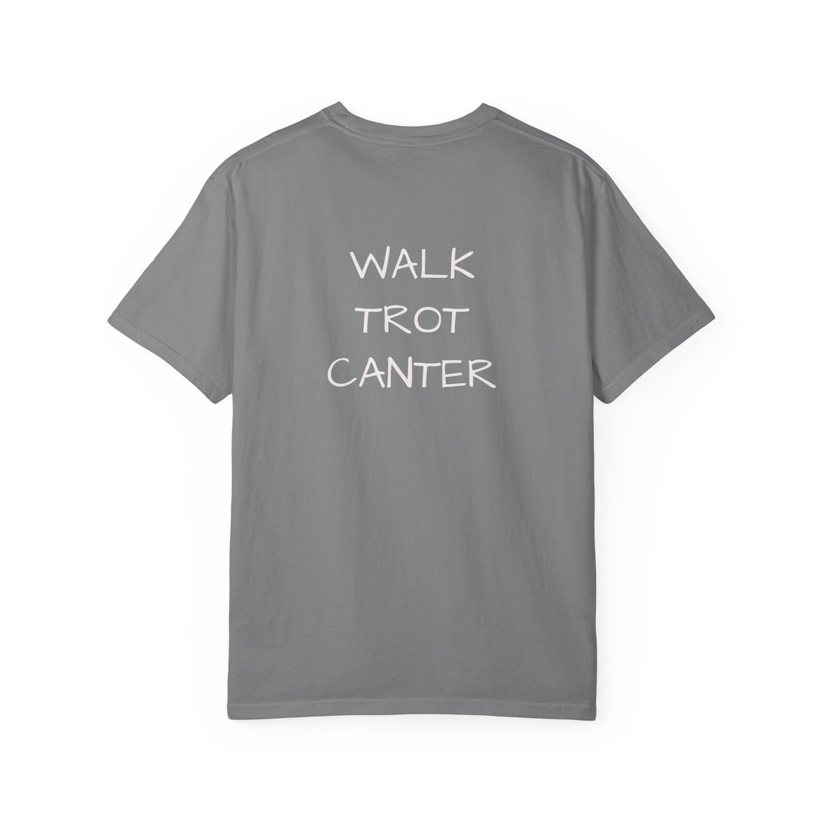 She Rides Through the Storm - walk, trot, canter.. T-Shirt — Psalm 46:5 Horse Tee