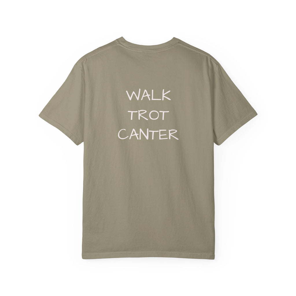 She Rides Through the Storm - walk, trot, canter.. T-Shirt — Psalm 46:5 Horse Tee