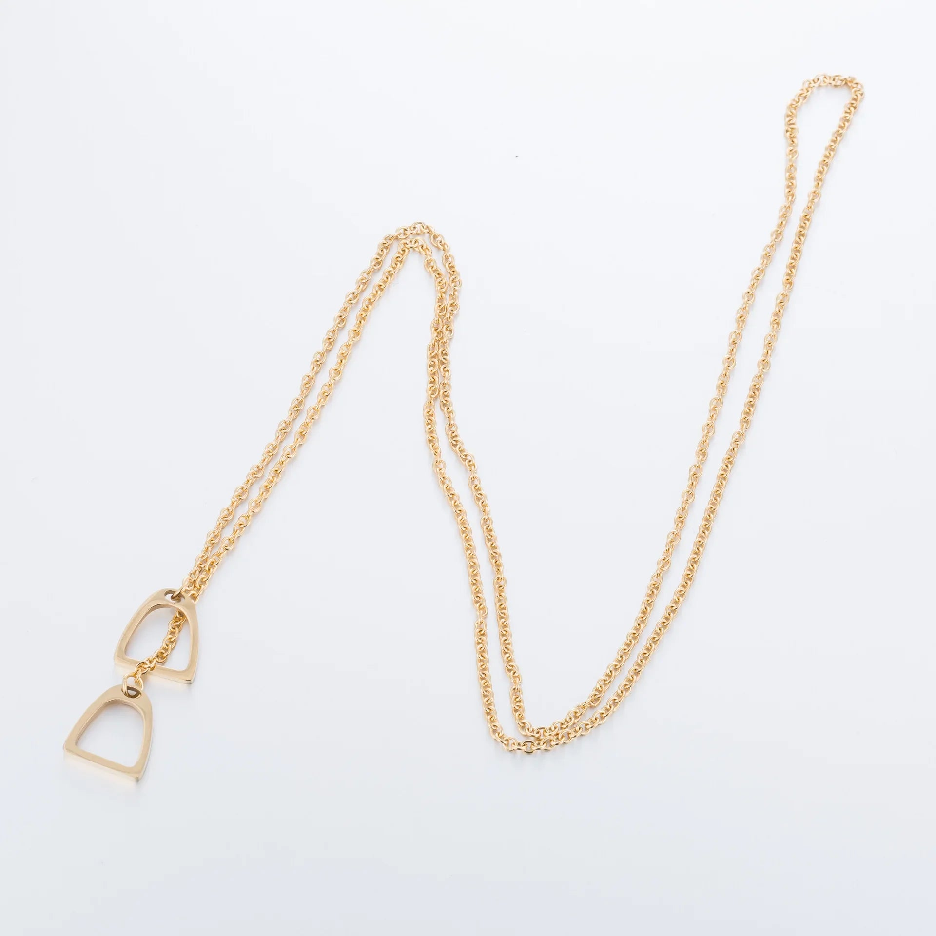 Stainless Steel Double Horse Stirrup Layering Chain Necklace